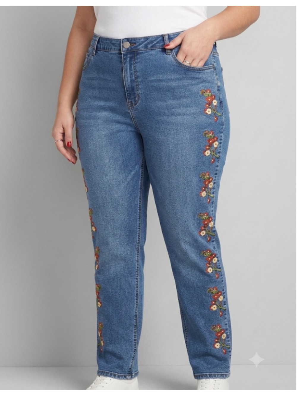 Catherine’s Straight Leg Jeans Size 22W Blue Floral Embroidered